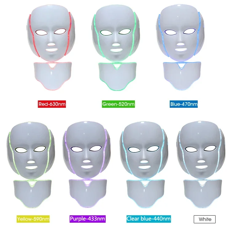 Led Face Neck Beauty Device 7 Color LED Light Photon Blue Red Light Therapy Anti- Wrinkle Led light Therapy Beauty mask