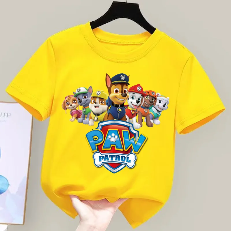 2024 Paw Patrol 아기 코튼 티셔츠, 체이스 스카이 마샬 걸스 소년 티셔츠, 만화 애니메이션 유아 티 탑, 여름 아동복