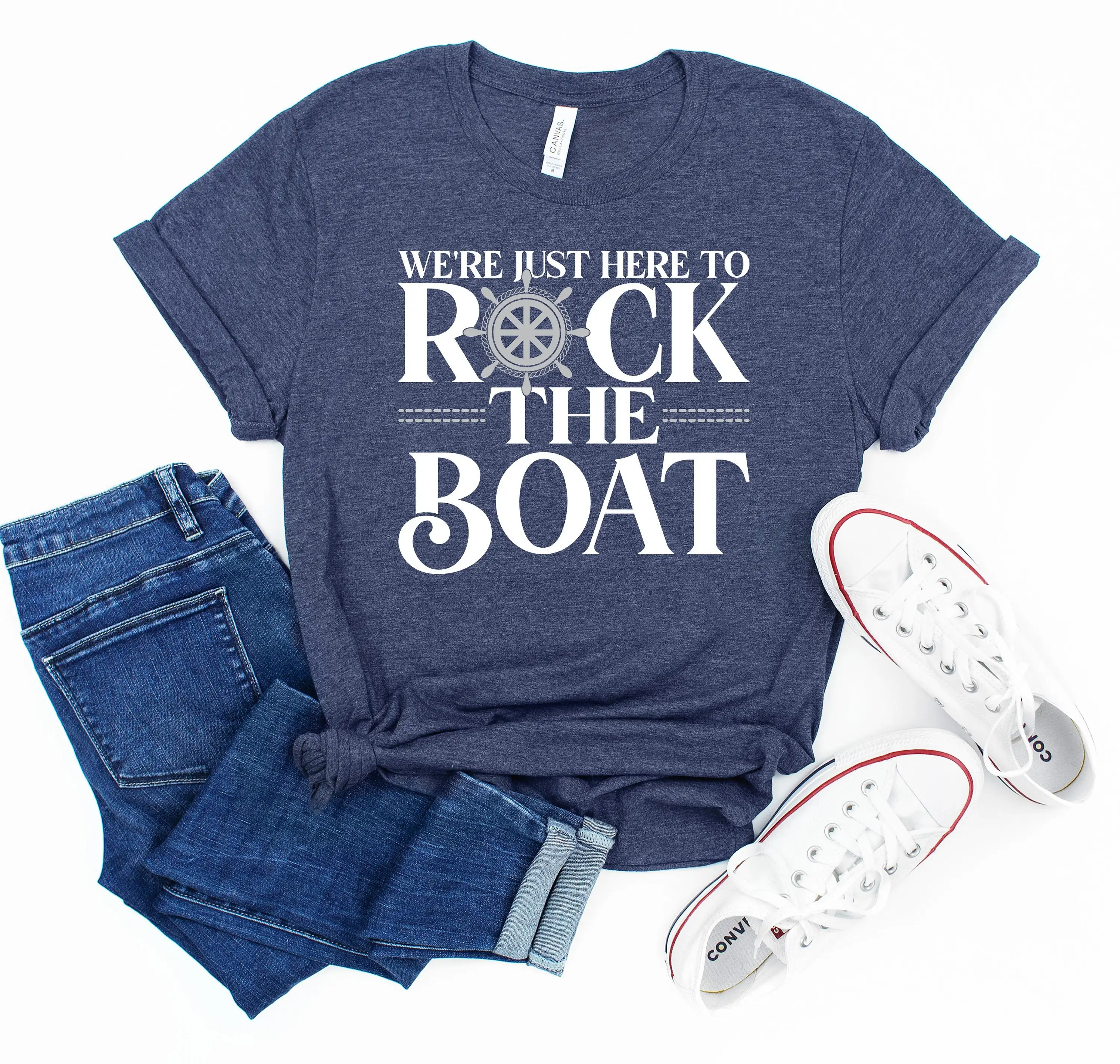 We'Re Just Here To Rock The Boat T Shirt Matching Group Cruise Family Trip Vacation For A