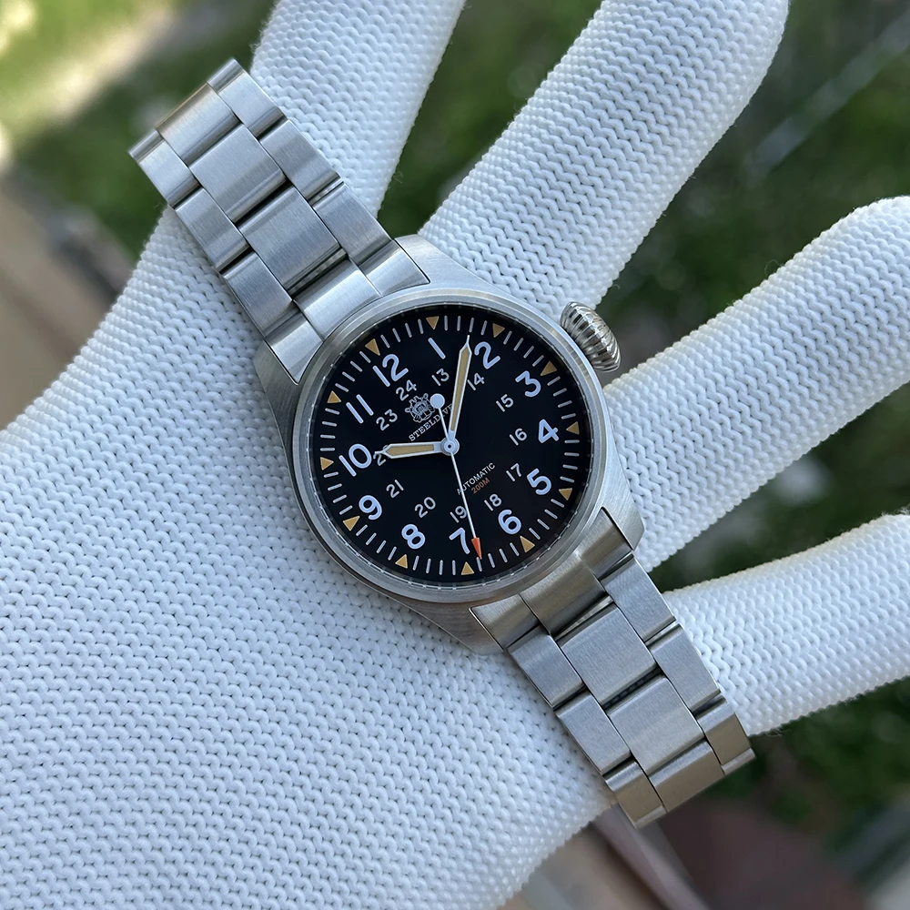 Reloj de piloto STEELDIVE para hombre, reloj de pulsera mecánico automático para buzo, resistente al agua 20ATM, C3 + BGW-9, zafiro luminoso NH35, corona de cebolla