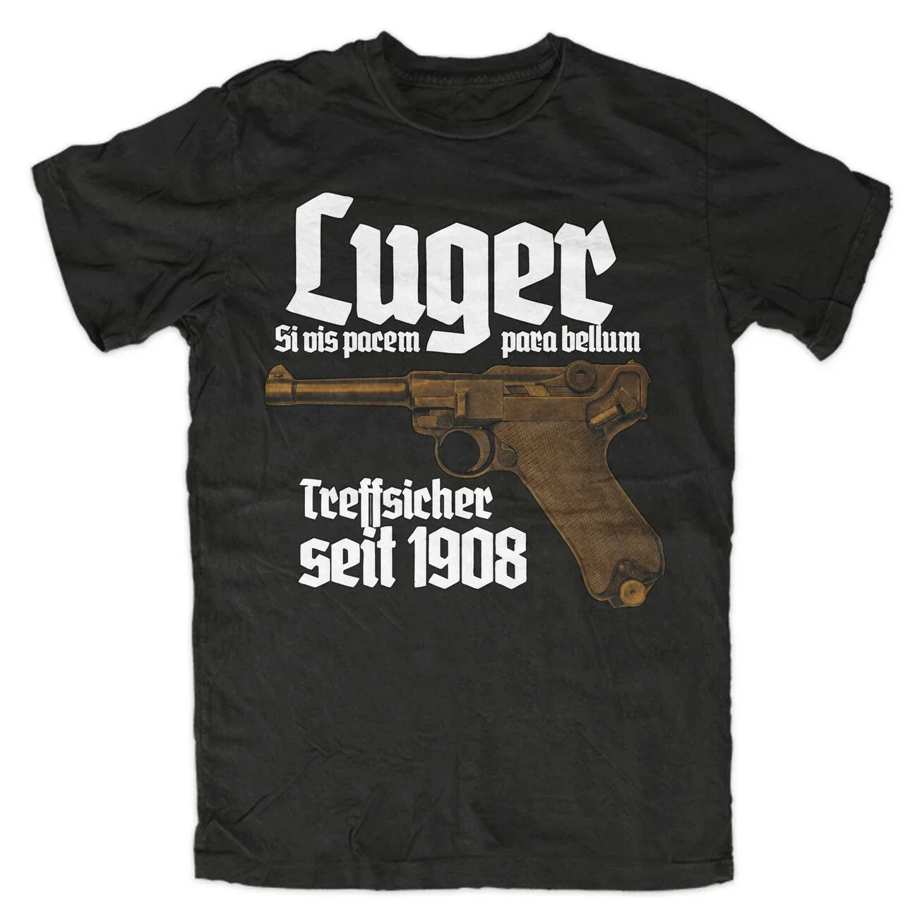 100% Cotton O-Neck Short Sleeve Casual Mens Printed heavyweight  Self-loading Pistol  German Luger Pistol T-Shirt