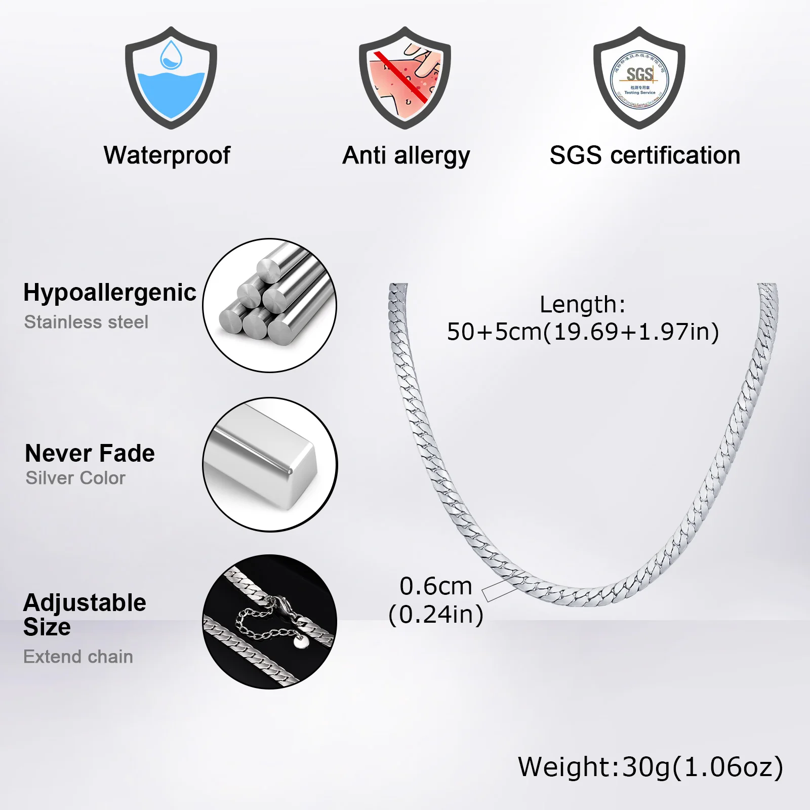 Stainless Steel Cuban Chain Necklace for Men 6mm Chain Punk Minimalist Necklace Hip Hop Waterproof Jewelry Gift 50/55cm - Image 6
