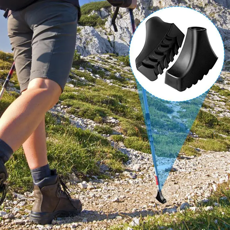 Embout de protection en caoutchouc pour canne de marche nordique, accessoire de remplacement, coussinets de sécurité, idéal pour le trekking, 2 pièces