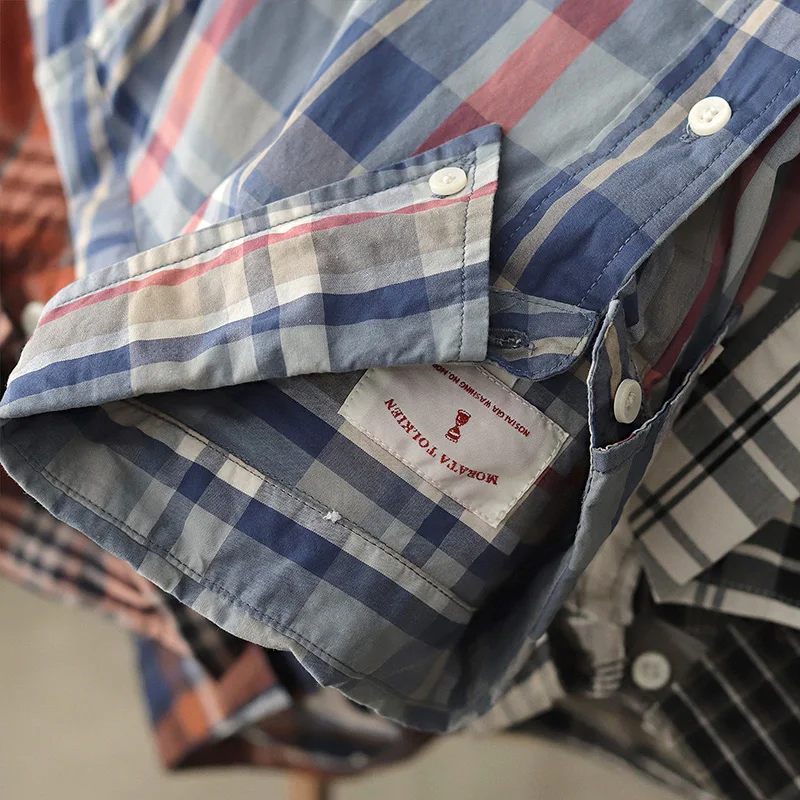 

Осенняя тонкая повседневная хлопковая рубашка свободного кроя в американском ретро-стиле с клетчатым узором для мужчин, подходит для ношения под курткой, молодежный тренд
