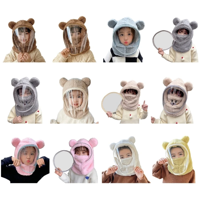 Children Adult Windproof Full Face Mask Hat Autumn Winter Head Neck Cover Ski Cycling Beanies Kids Cute Bear Ear Protection Caps