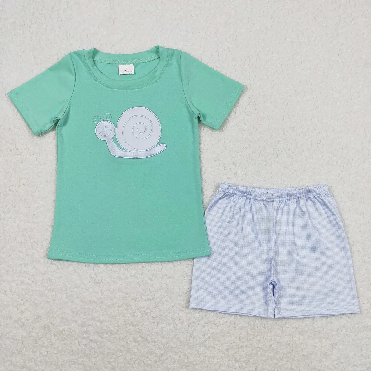 

Wholesale Children Embroidery Summer Sets Toddler Short Sleeves Cotton T-shirts Green Tee Kids Plaid Shorts Baby Boy Outfit