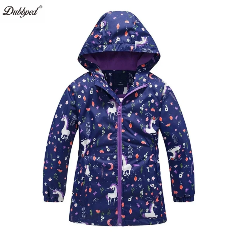 Dubbped Kids Girls Unicorn Purple Rain Jacket Waterproof Coat Lightweight Hooded Warm Lined Raincoats Windbreakers Raincoat 3-12