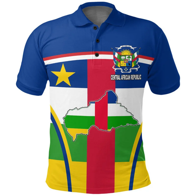 The Central African Republic-of Falg Map Print Polo Shirt Central African Coat Of Arms Graphic Polo Shirts For Men Fashion Polos