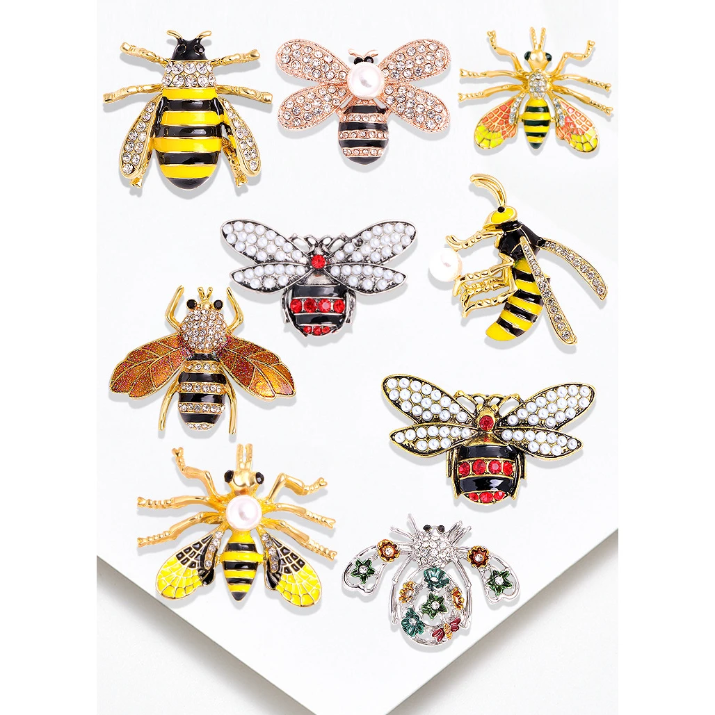 بروش النحل الماسي المرصع بالحشرات، إكسسوارات الملابس النسخة الكورية من الزيت بالتنقيط المائي، زهرة الصدر، بروش اللؤلؤ