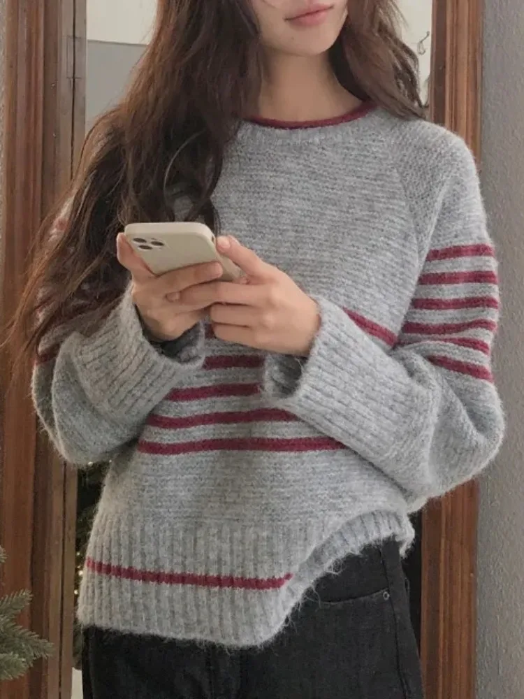 Pull Long à rayures rétro pour femme, haut tricoté doux et chaud, pour les déplacements, Pure, commerce électronique, Ss, nouvelle collection hiver