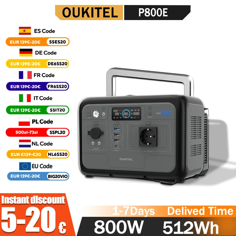 OUKITEL P800E Portable Power Station 800W Output Power 512Wh Capacity LiFePO4 Family Outdoor Camping Backup Power Powerstation