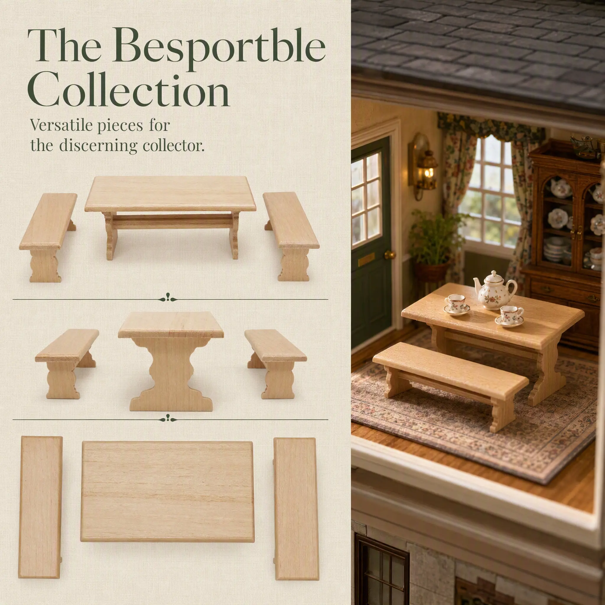 1Set Mini Table Bench Dollhouse Furniture Wooden Miniature Desk Chair Set Lifelike Small House Decoration Photography Prop