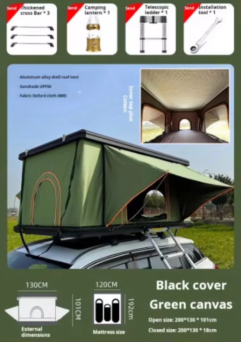 Waterproof Aluminum Alloy Vertical Support Car Roof Tent Oxford Fabric Four-Season Use 2-3 People Capacity Ladder Accessory
