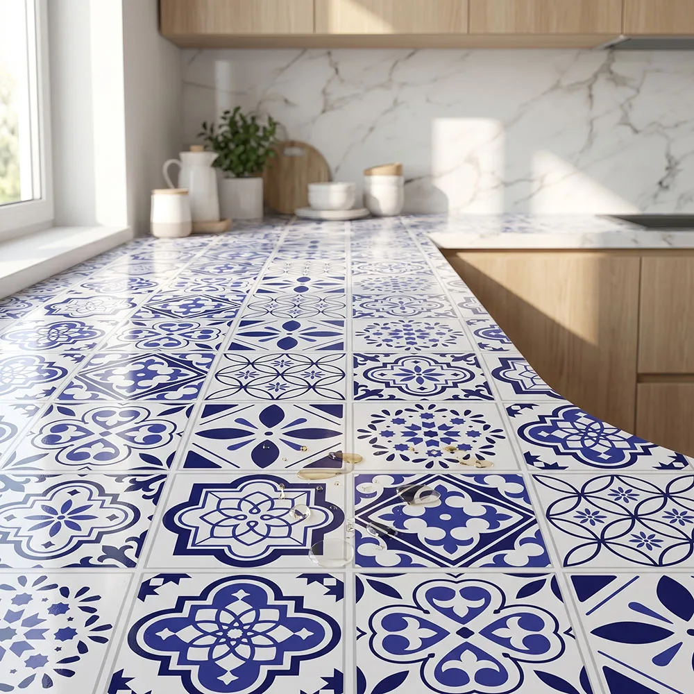 Blue White Portuguese Azulejo Tile Contact Paper Peel & Stick Waterproof Wallpaper for Kitchen Backsplash Bathroom Cabinet Decor