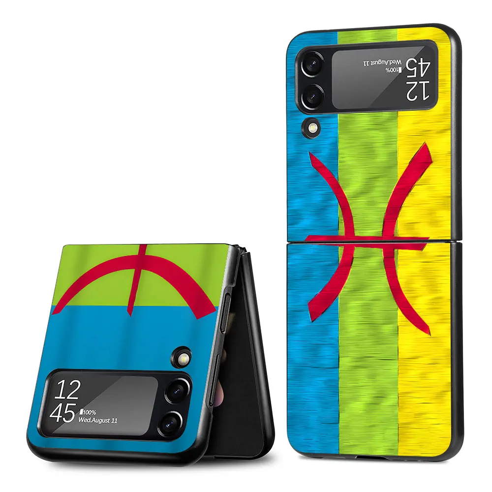 Flag Amazigh Berber Case for Samsung Galaxy Z Flip 4 3 5G Hard Black Cell Phone Cover Zflip4 Zflip3 PC Cases Flip4 Flip3 Coque