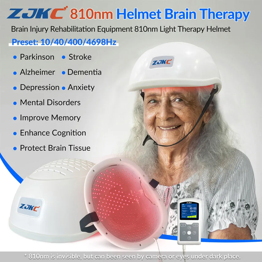 ZJKC 810nm Helmet Brain Stroke Treatment Led Near Infrared Red Light Photobiomodulation Therapy for Parkinson Depression