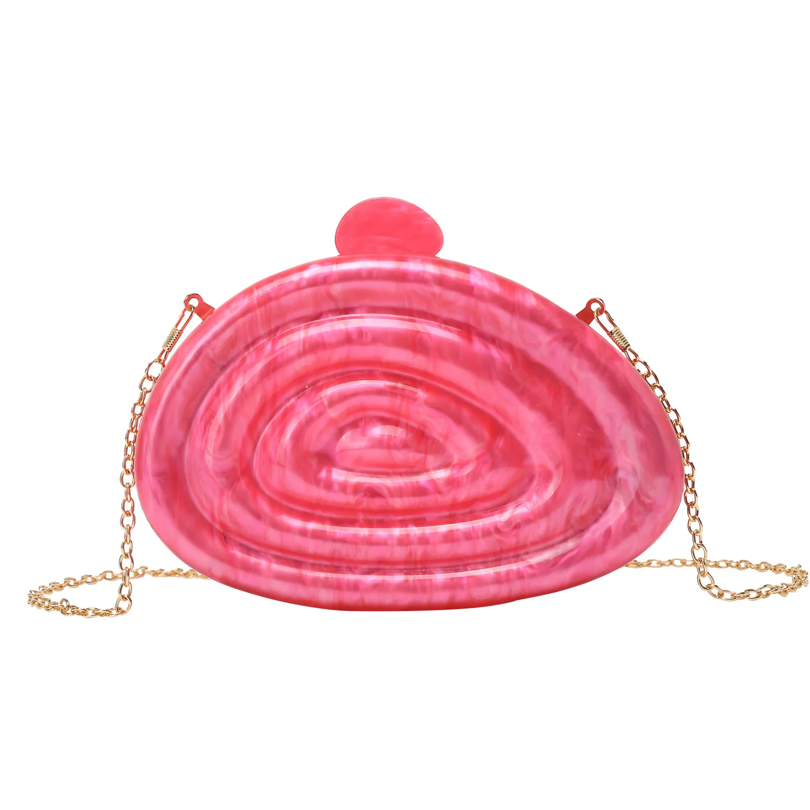 

New Fashionable Red Shell - Patterned Acrylic Mini Evening Clutch with Chain for Cross - Body Carrying Women's Handbag