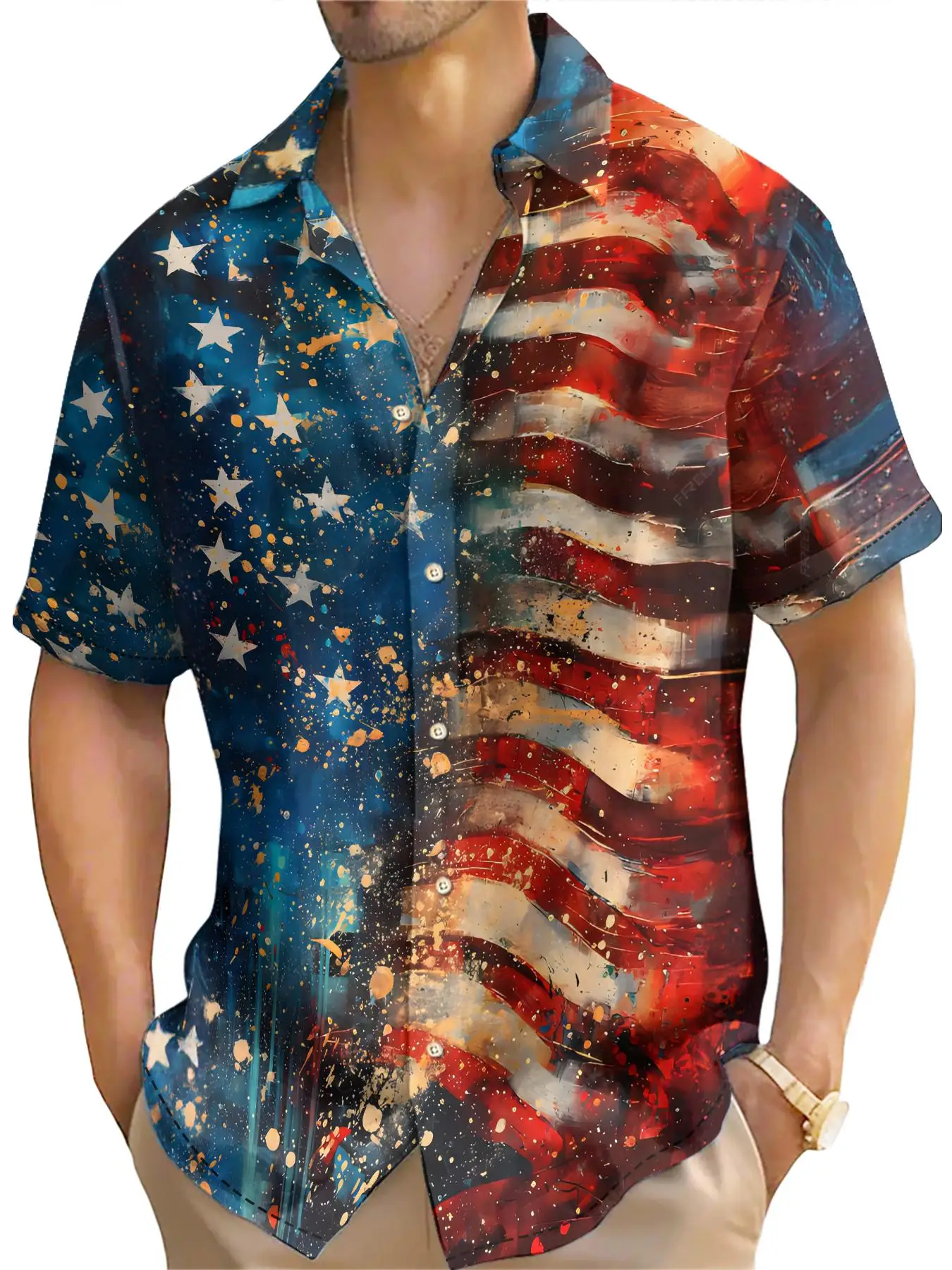 American Shirt Usa Flag Pattern Shirts For Men Independence Day Blouse Summer Casual Short Sleeved Tops Clothes Oversized Shirt