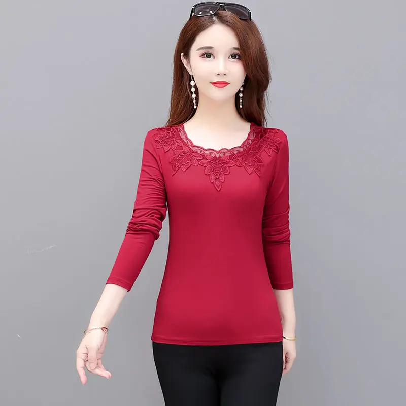 

Modal Base Shirt Female Spring and Autumn Thin 2024 New Style Lace Collar Jacket All-match Inner Cloth Long Sleeve Base Shirt