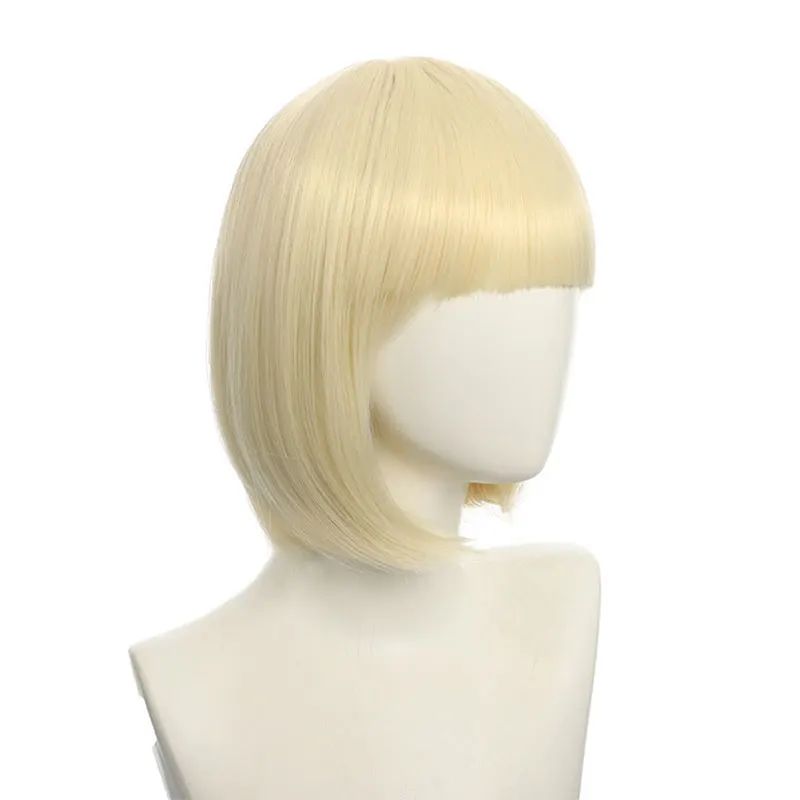Cabelo curto feminino transfronteiriço, penteado bob natural multicolorido, peruca sintética para festa de festival, franja, chapéu bobo