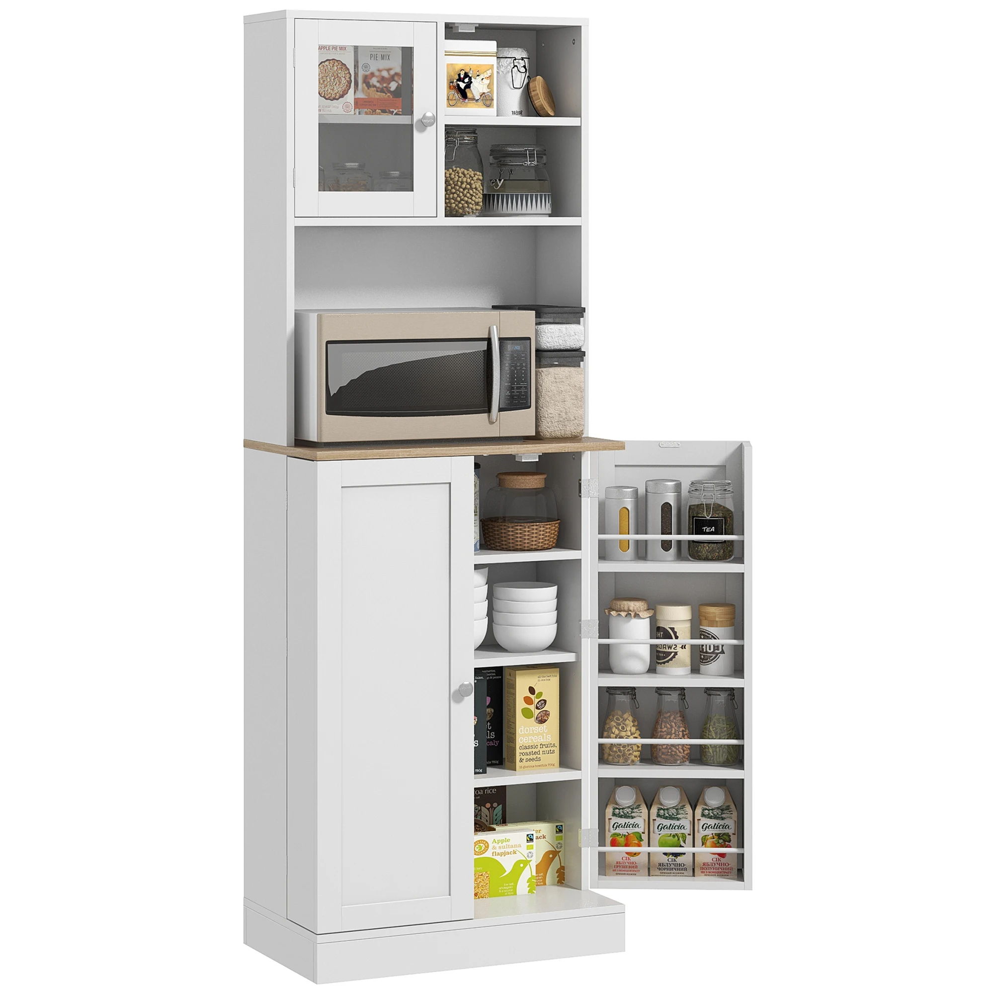 Alacena de Cocina con 3 Puertas Estantes Ajustables y Estantes en la Puerta para Comedor Salón 60x35x169 cm Blanco