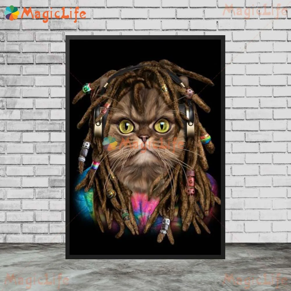 Dreadlocks Animal Dog Cat Funny Wall Art Canvas Painting Posters and Prints Wall Pictures For Living Room Home Decor Unframed