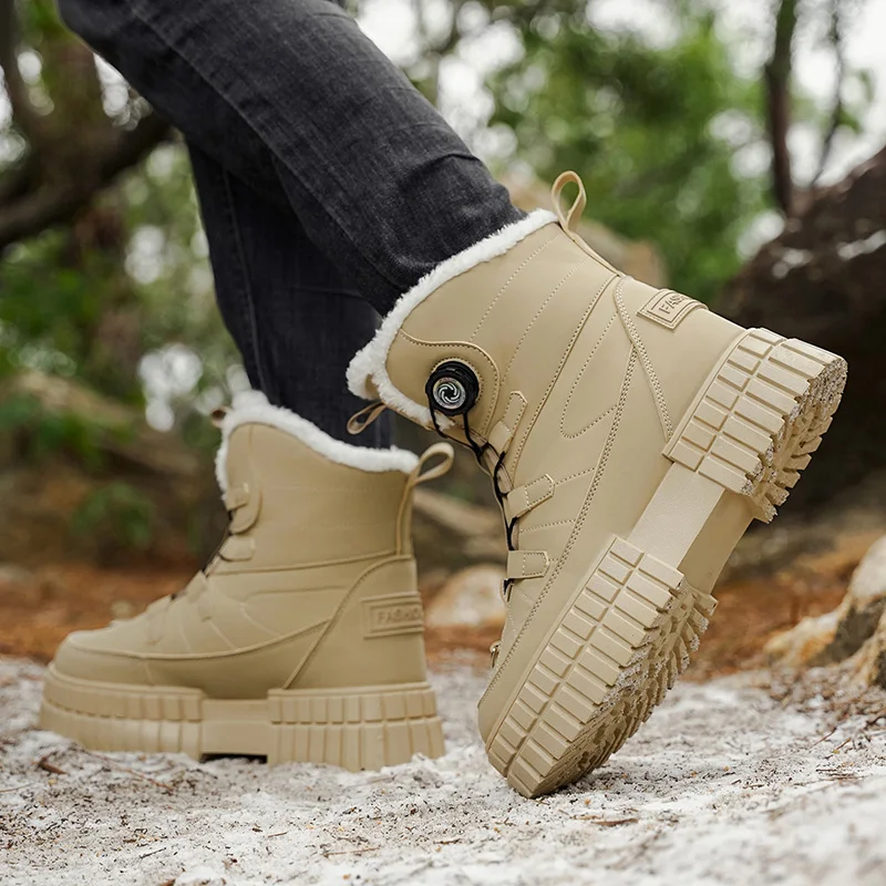 

Winter Swivel Buckle Fleece Lined Waterproof Snow Boots Non-Slip Wear-Resistant Outdoor Booties for Cold Weather