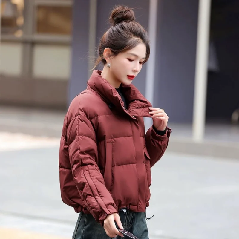 

Simple Down Jacket Short Winter Coat Female Korean Fashion Bread Clothing Thick Warm Parka Pocket Winter Jackets Woman 2024