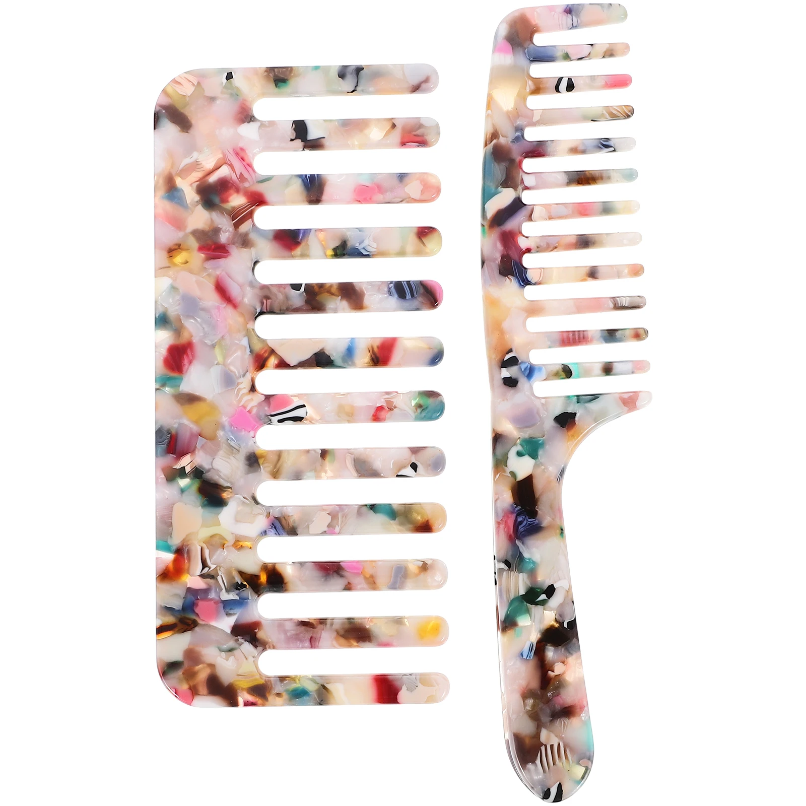 

2pcs Large Tooth Comb Wide Teeth Hairdressing Colorful Handle Detangle Wet Dry Curly Straight Hair Styling Tool