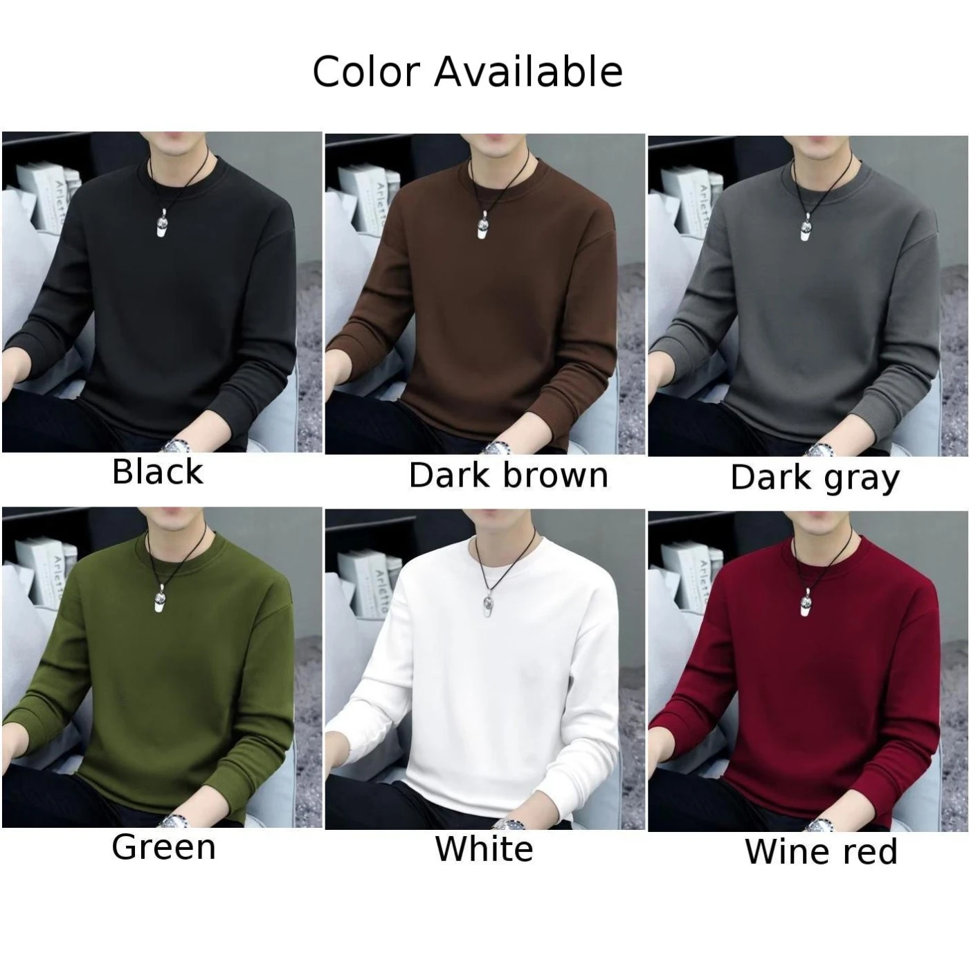 Casual Men\'s Round Neck Long Sleeve T-Shirt Casual Solid Color Undershirts Tees Tops T Shirt Tees Tops Man Clothing