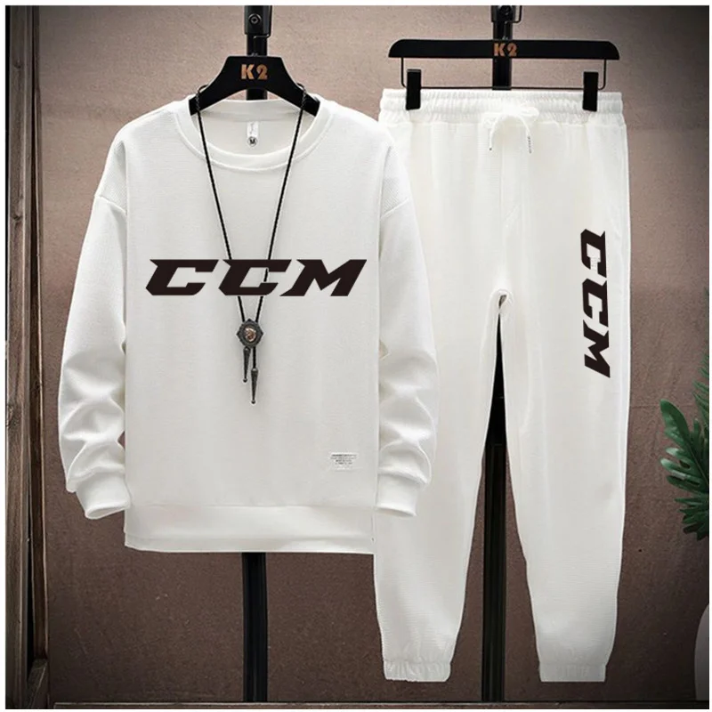 2023 Spring and autumn CCM Men\'s Two Piece Set Linen Fabric Casual T-Shirt and Mens Sports Suit Fashion Long sleeve Tracksuit