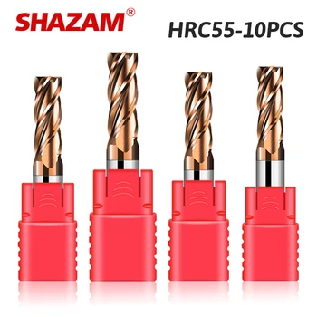 SHAZAM 4-Shank HRC55 4-Flute Flat End Mill rivestimento in lega di carburo di acciaio al tungsteno 10 pezzi fresa per frese a candela per lavorazione CNC