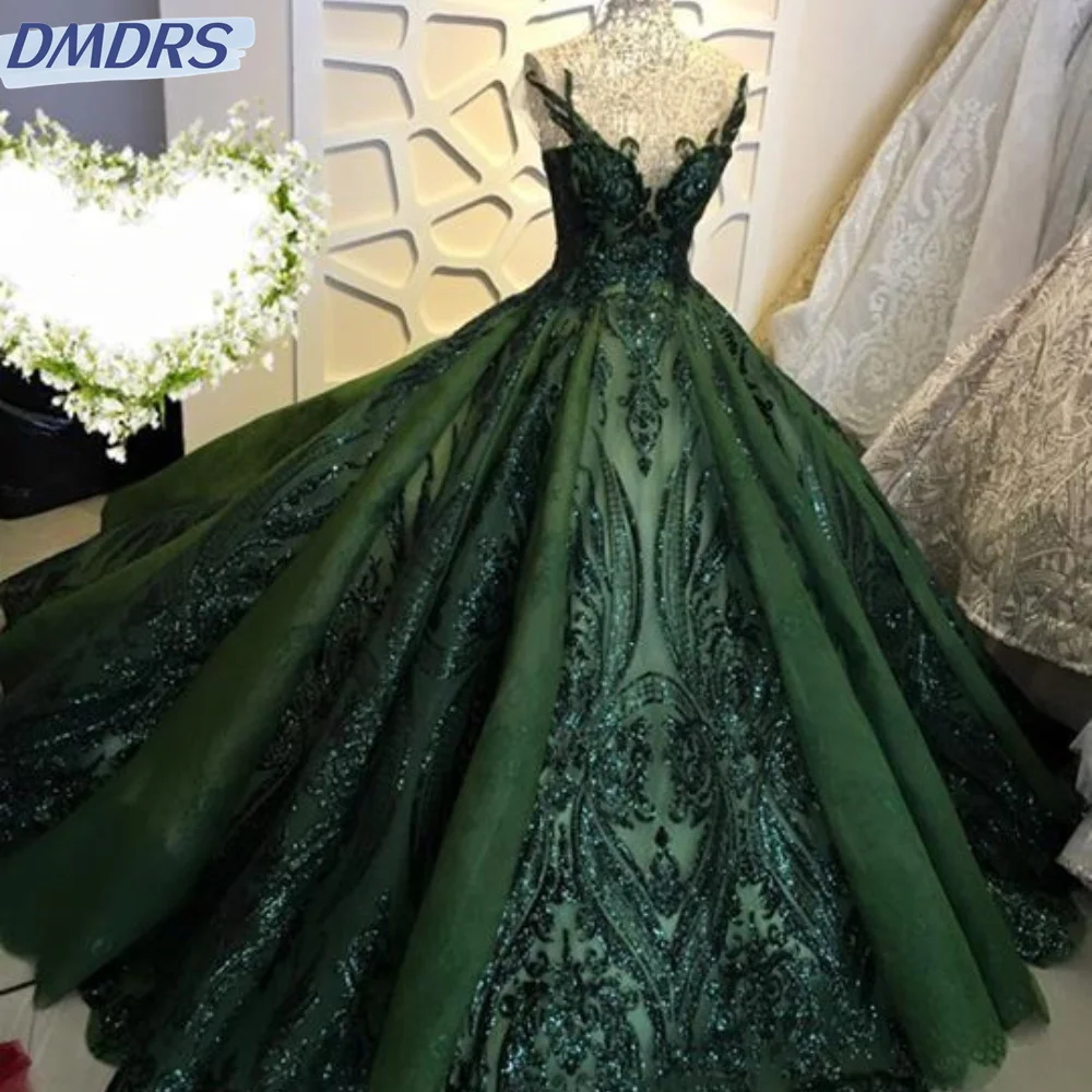 2024 Green Strapless Evening Dress Appliques Prom Dress Luxurious Lace Ball Quinceanera Dresses Custom Made Women Party Gown