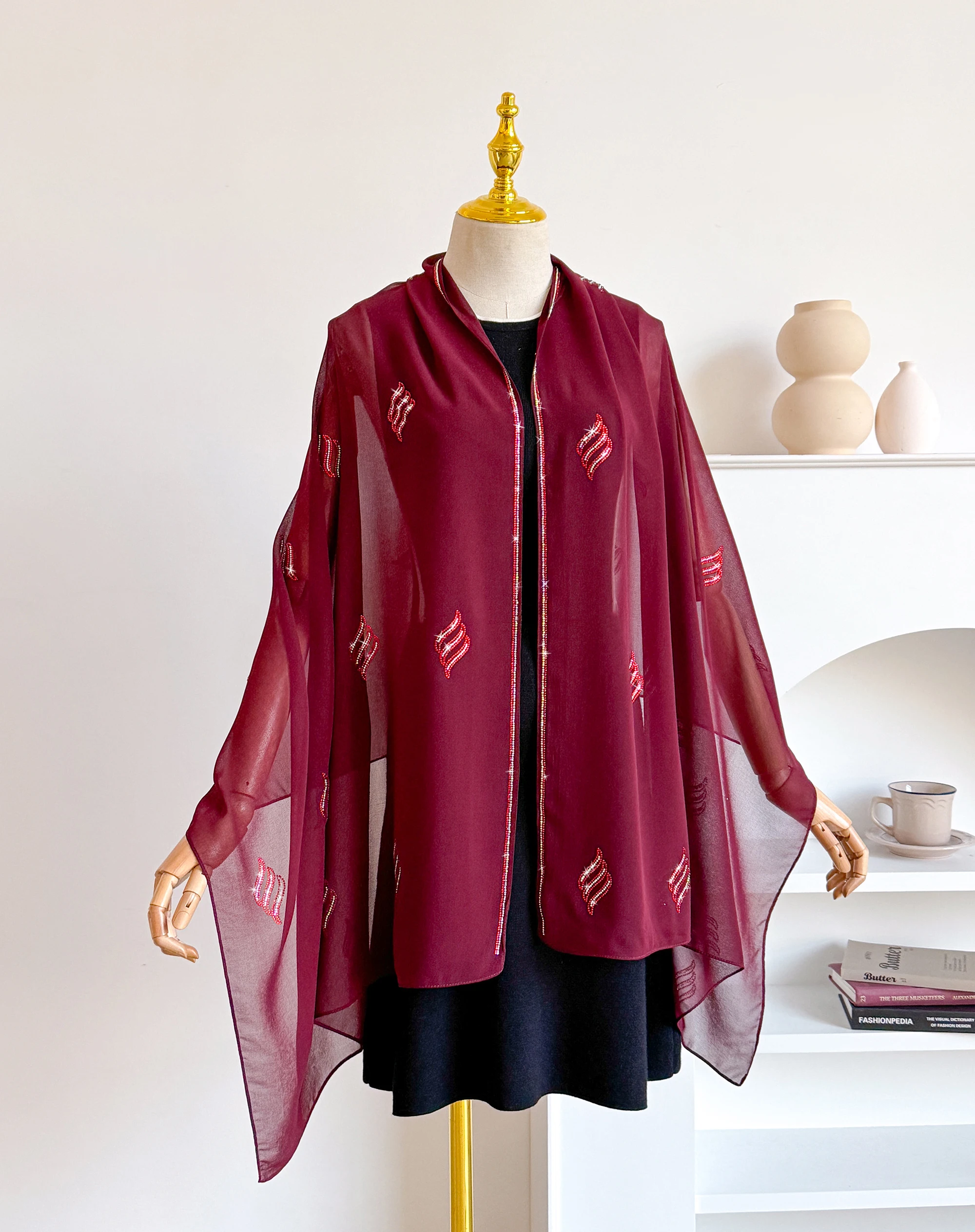 

Ladies Long Embroidery Chiffon Hijab Scarf Muslim Head Cover Summer Shawl Islamic Turban Hair Wrap for Women