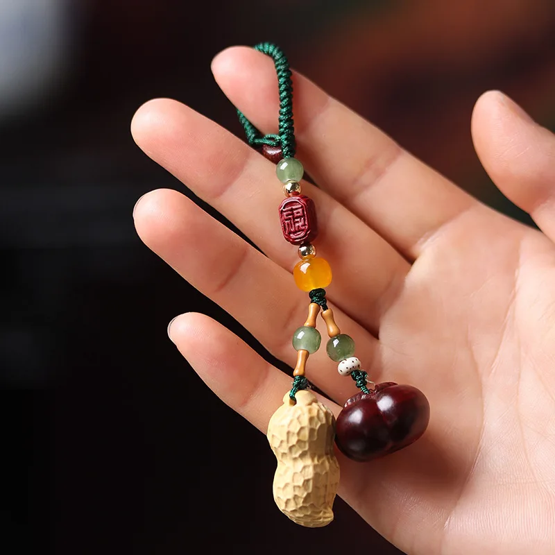 Boxwood Indonesia Rosewood DIY May Good Things Happen Keychain Hanging Piece Pendant Men and Women Decoration ManBackpack Chamrs