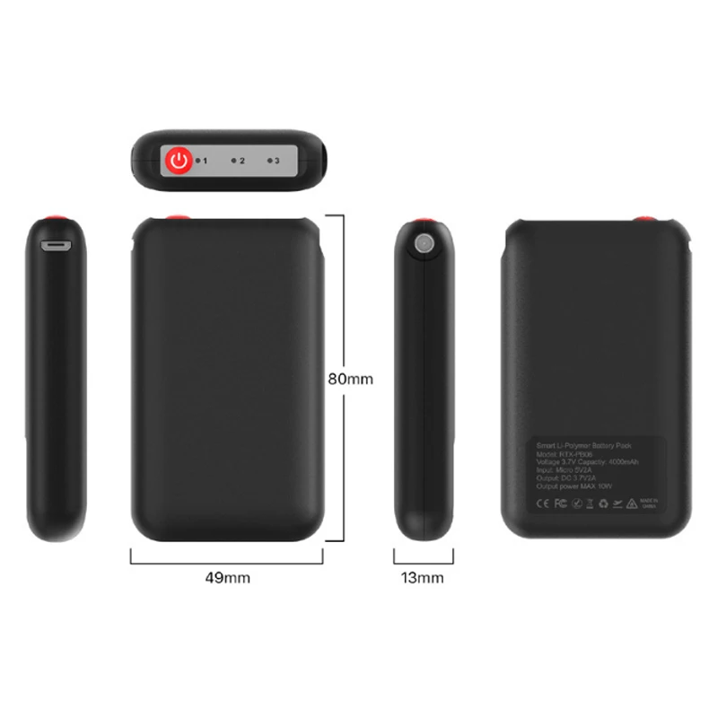 RTX-DR06 Heated Socks Battery 4000mAh External Portable Charger 3.7V DC Output  5V Type C Input Warm Glove Batteries