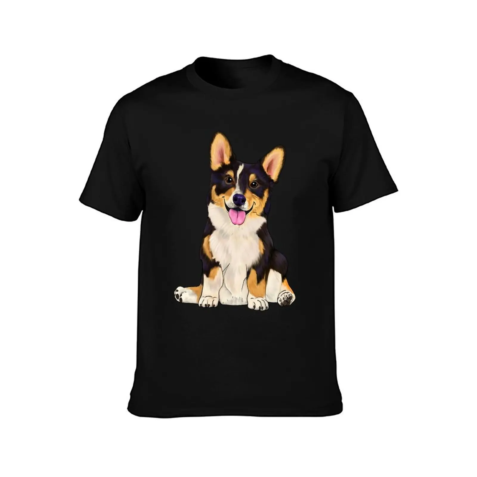 Cute sitting corgi tri color dog T-Shirt Athletic Quick Dry for Men T-Shirt