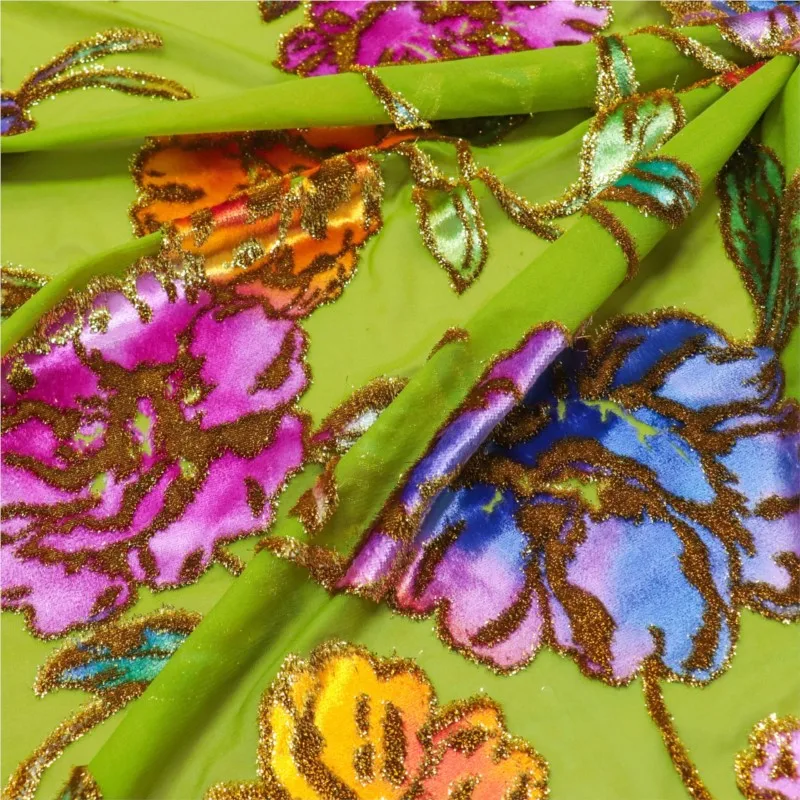 Woven velvet jacquard positioning hand-painted fabric for high-end dress and cheongsam