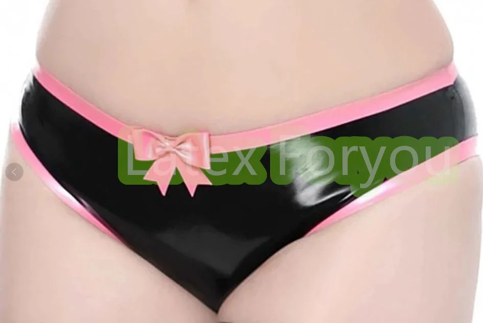 

100% Latex Women Underwear With Pink Tirm Sexy Shorts Women Sweet Briefs with Bow-Knot NO ZIP Pull One Customize