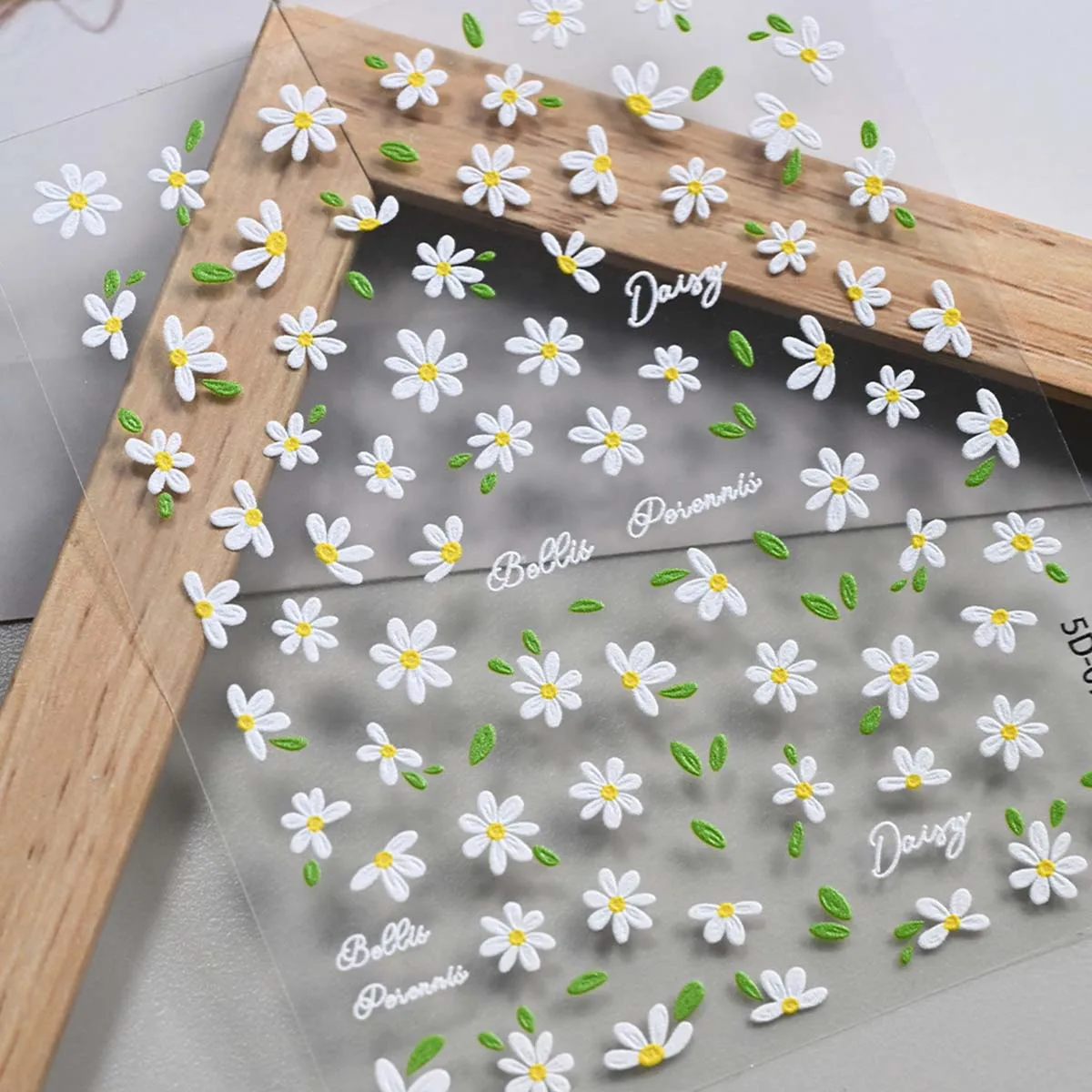 White Daisy Nail Stickers Flower 5D Embossed Flower Nail Stickers Cute Daisy Nails DIY Decoration Stickers