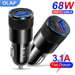 Cargador de coche PD de 68W, adaptador de teléfono de carga rápida USB tipo C para iPhone 13, 12, Xiaomi, Huawei, Samsung, S21, S22, carga rápida 3,0