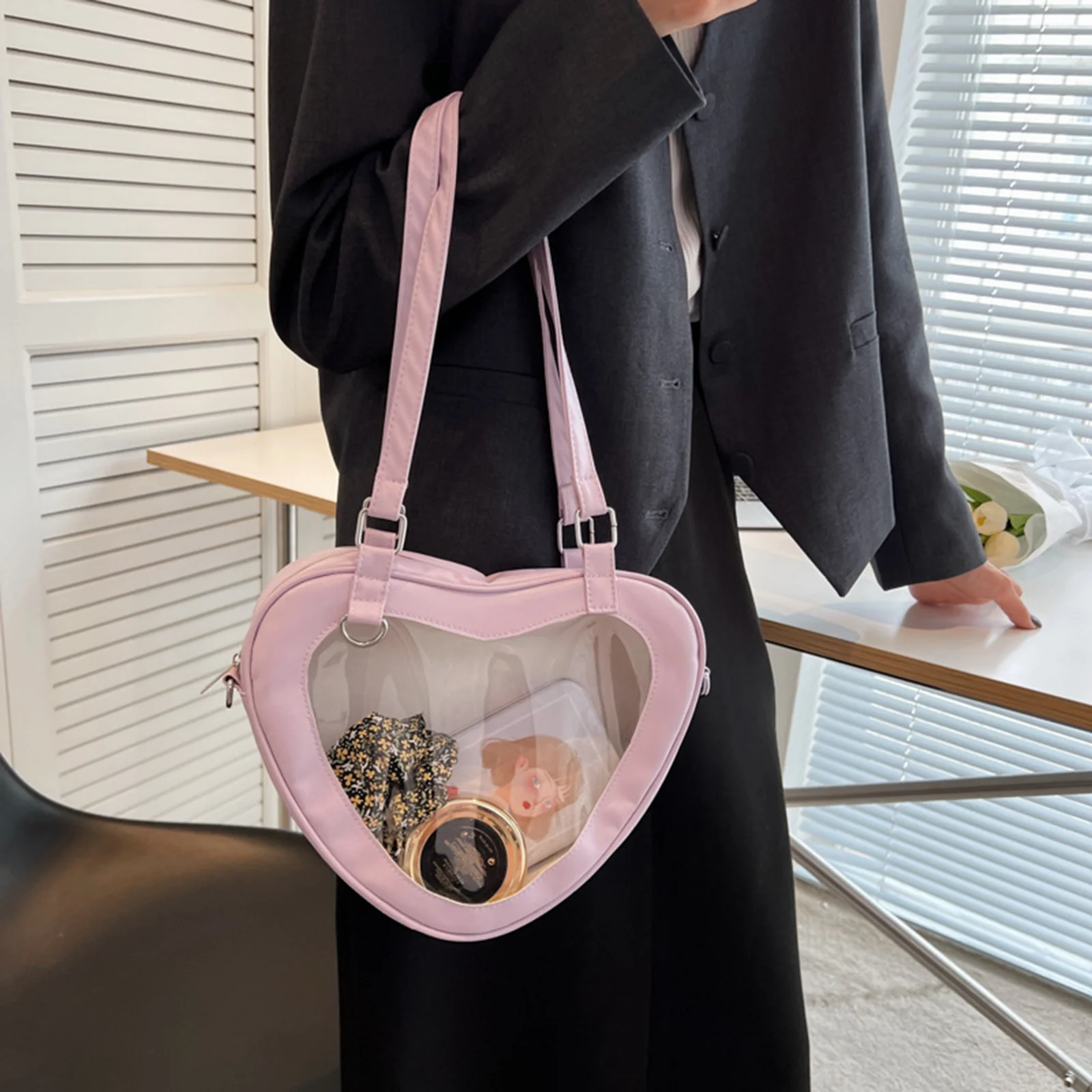 Fashion Women Transparent Shoulder Bag Love Heart Shaped Pvc Clear Lady Girls Underarm Casual Daily Travel Handbag Totes Purse