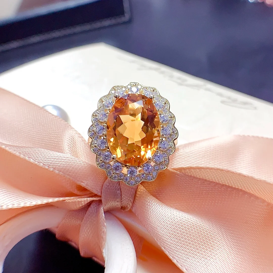 Natural Crystal Ring S925 Pure Silver Setting Bright Luminous Crystal Inlay Delicate Structure Trendy Versatile Female Jewelry
