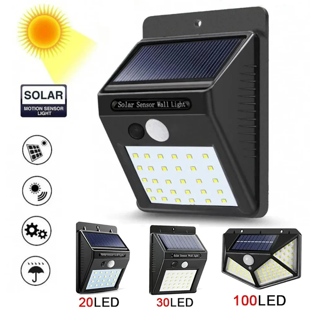 Lámpara Solar con Sensor de movimiento PIR para exteriores, luz de pared impermeable alimentada por energía Solar, decoración de jardín, 30 LED