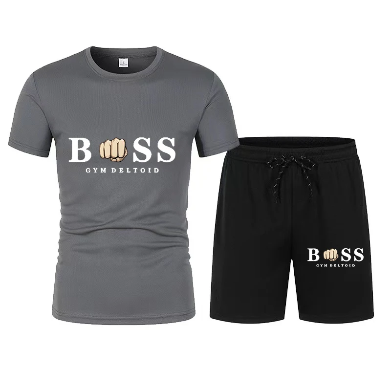 Shorts e camiseta de manga curta masculina, roupa esportiva, terno fitness, terno esportivo, secagem rápida, conjuntos de duas peças, verão, novo, 2022