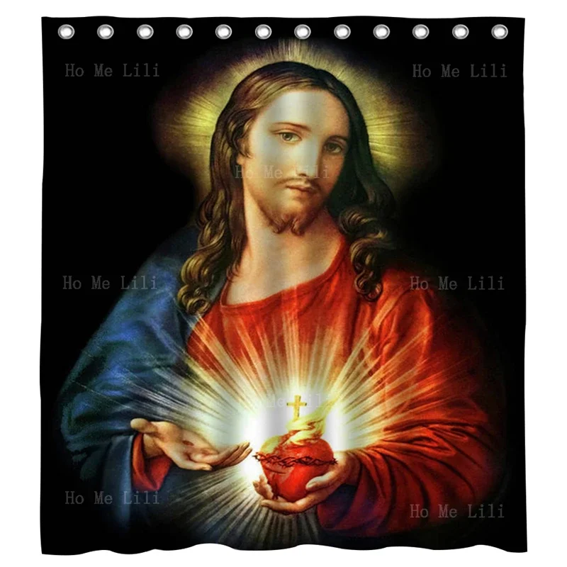 The Sacred Heart Of Jesus Gods Love Garland Divine Mercy Prayer Three Godheads Trifacial Shower Curtain By Ho Me Lili