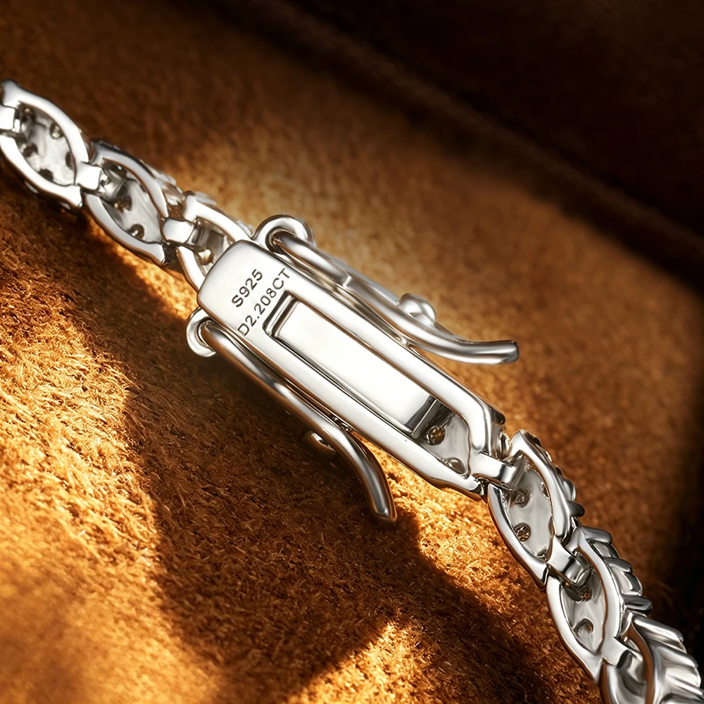 EWYA 2025 New In Rhombus Shape Full 1.2mm D Color Moissanite Tennis Bracelet For Women 925 Silver Diamond Link Chain Bracelets
