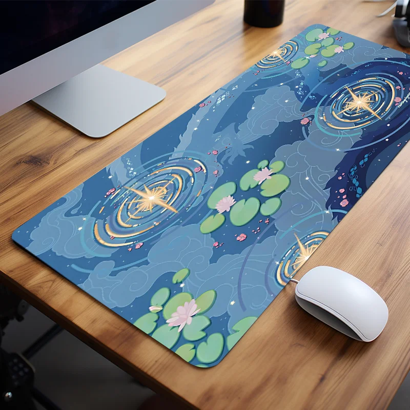 

Blue Pond Lotus Leaves Star Twinkling Mouse Pad Large Computer Keyboard Pad Natural Rubber Anti-Slip Perfect Gift for Friends