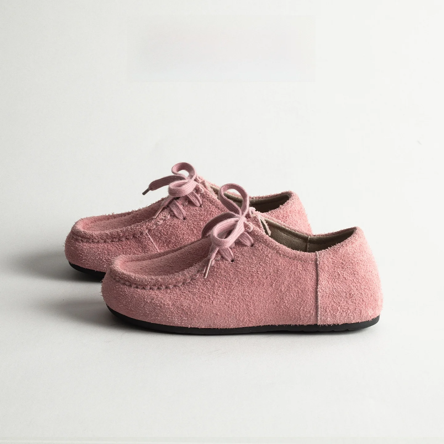 

Pink Genuine Leather Kangaroo Women's Spring Lace-Up Casual Bean Shoes Lazy Slip-On Loafers Fashionable Flat Heels