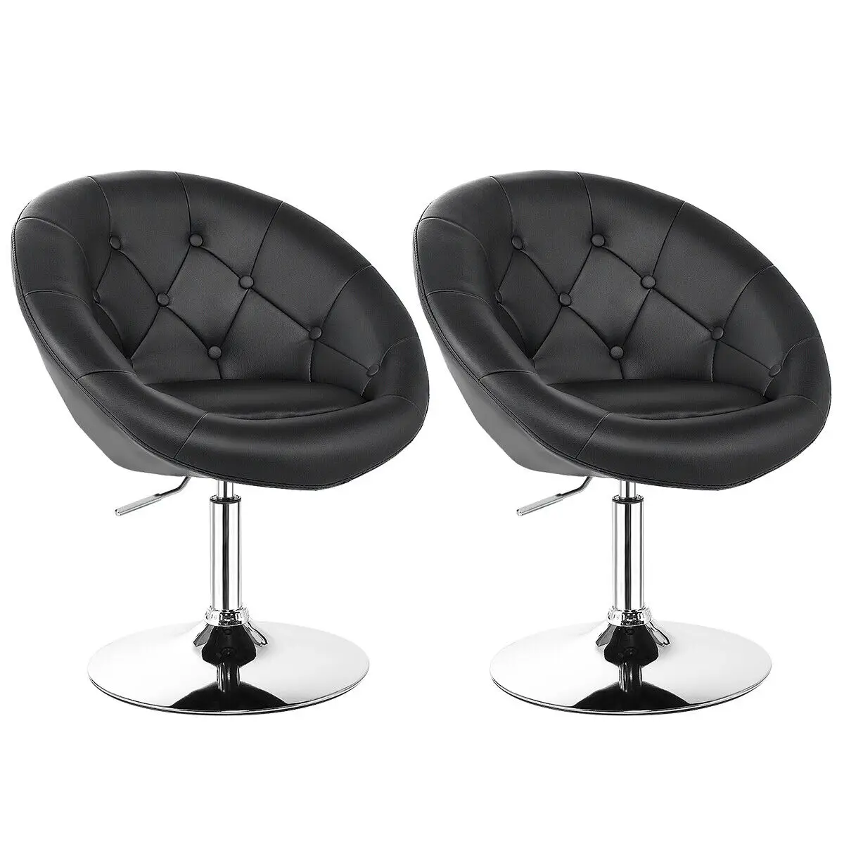 2 PCS Swivel Bar Stools Height Adjustable Round Tufted Back Chairs Black